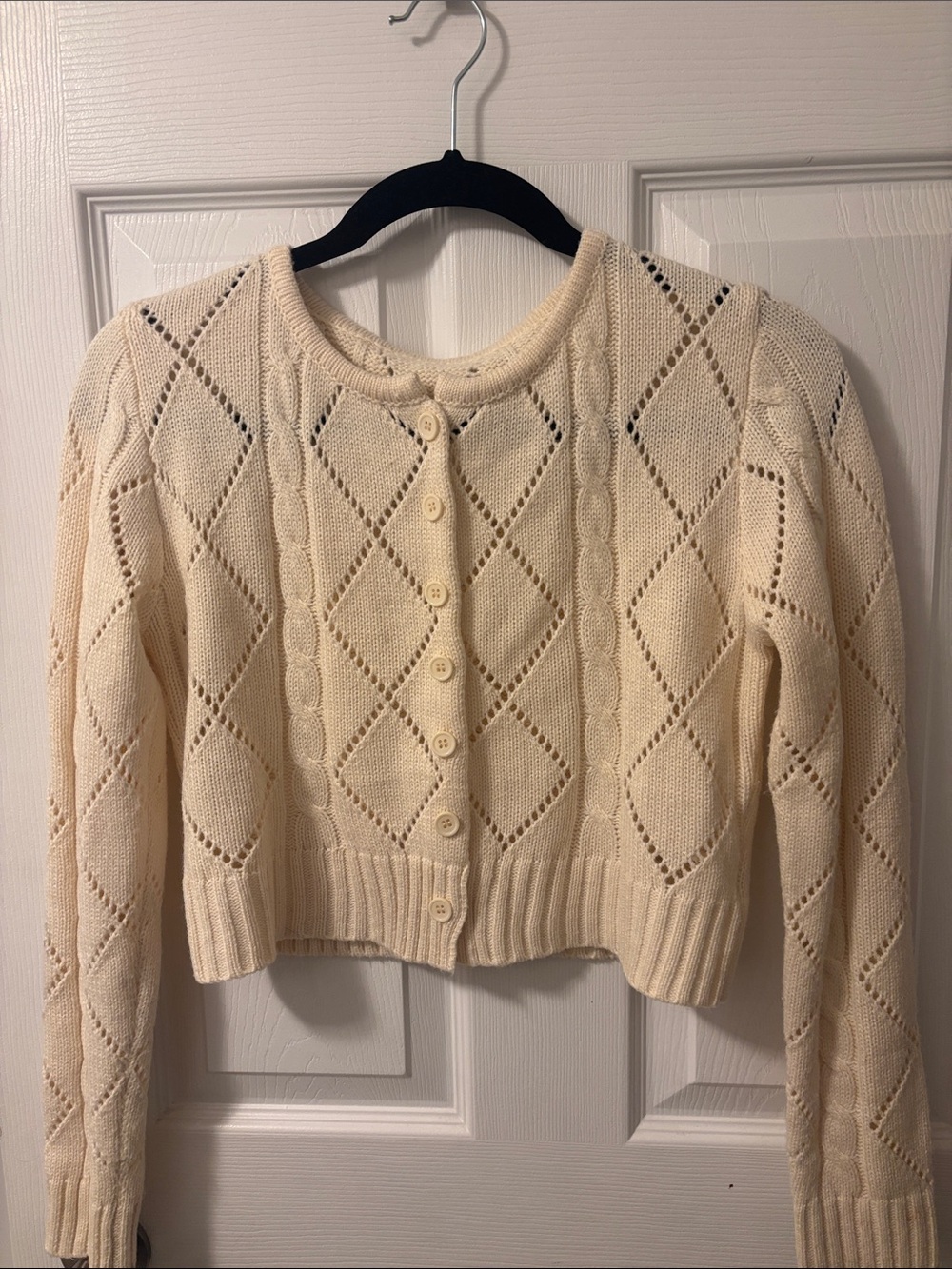 Commense Cream Openwork Diamond Button-Front Cardigan